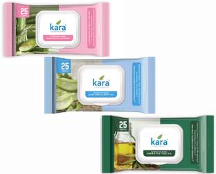 KARA Face Wipes Refreshing Aloe vera Cucumber, Mint Oil & Neem (25 Wipes) Pack of 3
