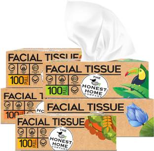The Honest Home Company 2 Ply Facial Tissues Carton Box - 100 Pulls ( Pack of 5, 500 Pulls )