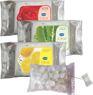 GINNI Clea Cleansing and Make-up Remover Wet Wipes (Rose, Aloevera, Lemon)(30 wipes per pack) with Coin Tissues (50 pcs) Candy Pack