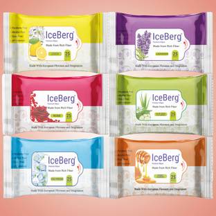ICEBERG premium wipes Cleansing Face Wipes 25 Pcs/Pack (Pack Of 6 ) 150 Wipes All Fragrances