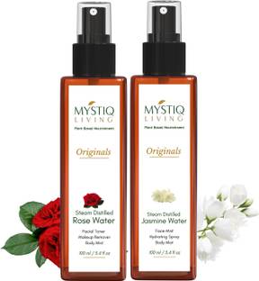 Mystiq Living Rose Water Spray & Jasmine Water Spray For Face, Skin & Hair Hydrosol - Kannauj
