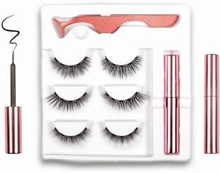 LOVELASH 3 Pairs Magnetic False Eyelash with 1 Waterproof Magnetic Eyeliner Kit, India's First 8D Faux Mink Eye lashes, Natural & Long Lasting Reusable Lashes, Free Applicator, No Glue needed (LL103B).
