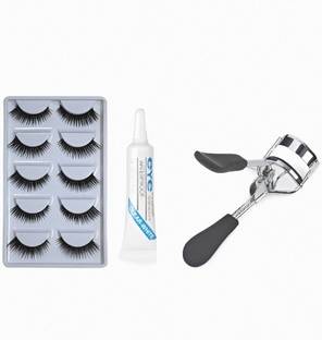 Glowsync Eyelash 5 pair FALSE EYELASH , EYELASH CURLER AND EYELASH GLUE (Pack of 3