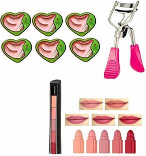 rahnay Combo of Eyelash Curler and False Eyelashes With 5 in 1 Nude Lipstick