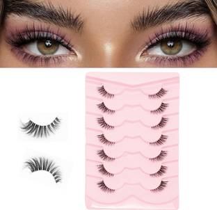 HASTHIP False Eyelashes 7 Pairs Fluffy Synthetic Cat Eye Wispy Lashes for Party Makeup