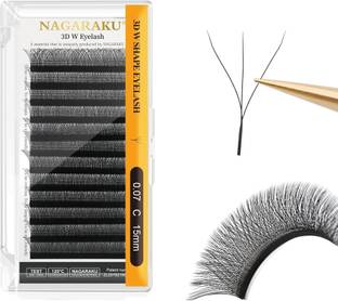 Nagaraku 3D W Shape Eyelash Extension Natural Soft Volume 0.07mm Curl-C 15mm Premade Fans
