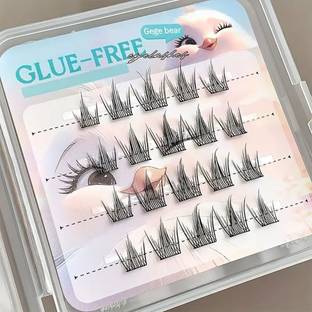 DAIMANPU Glue-Free False Eyelashes Clusters, Black, Fiber, in Organizer, Stronghold