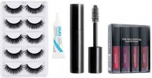huge leaf New Makeup Combo of 5 False Eyelash, Mini Lipstick, Mascara And Eyelash glue