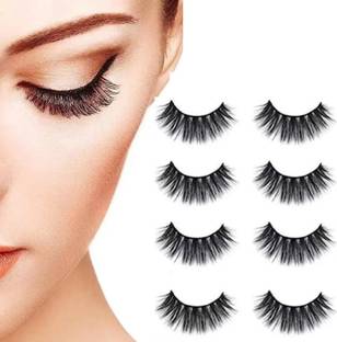 Hidden Beauty Handmade Natural 6D Thick Eyelashes, Suitable for Party & Daily Makeup set of 4