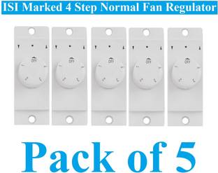 Sauran Pack of 5 ISI Marked 4 Step Normal Fan Regulator (REG4.2) Step-Type Button Regulator