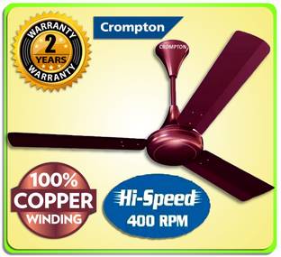 Crompton Super High Speed 400 rpm HS PLUS 51W 30% Energy Saving SUREBREEZE 100% Copper95 1 Star 1200 mm 3 Blade Ceiling Fan