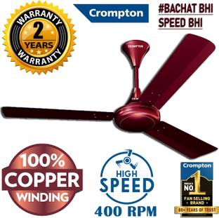 Crompton SUREBREEZE 400 RPM HS Plus Super Hi - Speed 100% COPPER MOTOR POWER SAVER 182 with 24 Months ...