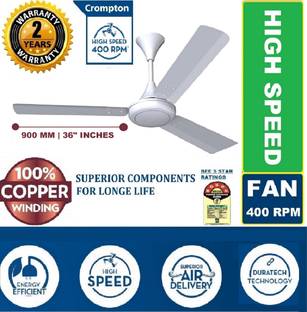 Crompton SUPER HIGH SPEED 400 RPM 51 Watts Energy Saver 100% COPPER Longer Life14 with 24 Months Warra...