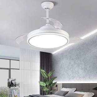 Senkiddpro Chandelier Fan with 4Transparent Retractable Invisible Blades Light Ceiling Fan Remote Cont...