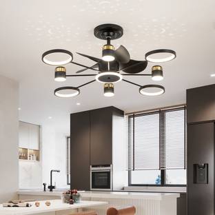HANS LIGHTINGS Desighner Fan With Light, Abs 5 Blades, 6 Speed Fan with Remote - 6519A-Black 4 Star 14...