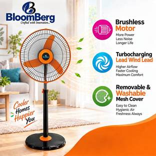 BLOOMBERG High Speed Pedestal Fan 2400 RPM for Home and Office with 12 Months Warranty Energy Saving, ...