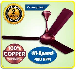 Crompton SUREBREEZE 400 RPM HS Plus Super HIGH SPEED 100% COPPER MOTOR LONGER LIFE 117 with 24 Months Warranty Energy Saving 1200 mm Ceiling Fan