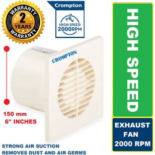 Crompton Axial Air Super Quiet HIGH SPEED 2000 RPM 100% COPPER High Performance13 with 24 Months Warranty Silent Operation 150 mm Exhaust Fan