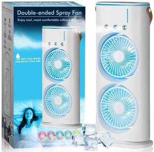 aiden Portable Double Head Mist Spray Fan USB Mini Air Cooler 280ml Tank 3 Speed LED BLDC Motor with R...