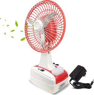 GLOBEX Mini AC/DC Rechargeable Battery Operated 200 mm 3 Blade Table Fan (Red-White) 1400 mm 3 Blade T...