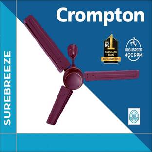 Crompton SUREBREEZE 400 RPM ULTRA HIGH SPEED 100% COPPER MOTOR LONGER LIFE36 with 24 Months Warranty Energy Saving 1200 mm Ceiling Fan
