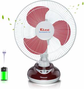 Rico RF806 Rechargeable | Portable Fan 4 Hr Back-up |4500 MAH Built in Battery with 1 Year Warranty Silent Operation 300 mm Table Fan