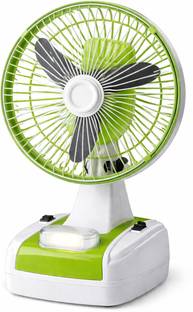 GLOBEX Mini AC/DC Rechargeable Battery Operated 400 mm 3 Blade Table Fan , 1400 RPM Anti Rust, Energy ...