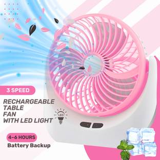 TECHOMANIA Portable Table Fan with LED SMD Light, 3 Hours Battery, 180° Vertical Rotation 1320 mm 3 Blade Table Fan
