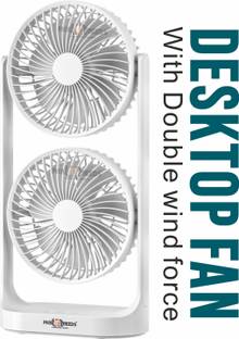 Pick Ur Needs Rechargeable Cooling Fan Dual Head Desk Fan with Powerful Airflow for Office with 1 Year Warranty Silent Operation 12 mm Table Fan