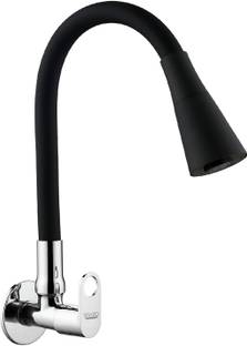 Spazio Prime Flexo SmartBuy Flexible Sink Faucet - Flxo Play (with 360 Degree Flexible Silicon Hose & Dual Flow Pattern) Hot/Cold Water Tap With Wall Flange - Black Faucet Mount