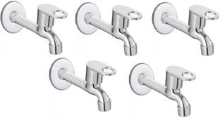 Senkiddpro by Senkiddpro Steel Prime Long Body Tap with Wall Flange for Bathroom (Chrome Finish,5pcs) Faucet Set