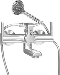 ZAP Ultra Cube Series 2 in 1 Brass Wall Mixer with Crutch & Multi Flow Hand Shower Faucet Set