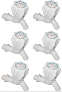 GrahLogy by POLO 6Pc Plastic Water Tap for Bathroom Kitchen Sink Wash Basin nal PVC Bibcock null Faucet Set