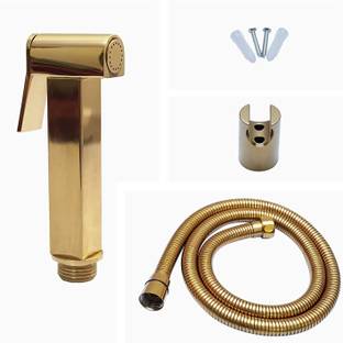 पेस्का D-Square Gold Brass Health Faucet for Bathroom / Jet Spray for Toilet Shower फासेट सेट