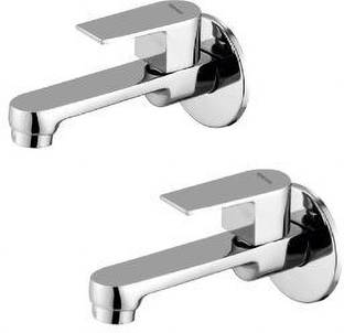 HIDEWAY CU-1003 Cubix Brass Long Body Bib Cock Tap With Wall-Flange (PACK OF-2) Faucet Set