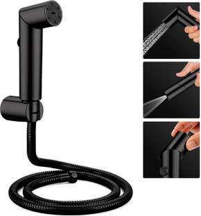 Spazio by Super Quality ABS Toilet/washroom Hand Spray/Faucet Jet With SS-304 Tube Grade 1.5 Meter and Wall Hook, Black chrome Faucet Set Faucet Set