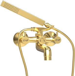ZAP Elixir Gold Series A1 Brass 2 in 1 Wall Mixer with Crutch & Gold Hand Shower Faucet Set