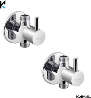 KAMAL Two Way Angle Valve FLT Eco | Full Brass | Two Std 1/2" BSP Outlet | Single Control Valve | Both Outlet Open or Shut Simultaneously Twin Elbow Valve Faucet