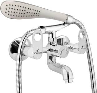 Cliquin CSTWMCR003-Ornamax Wall Mixer Telephonic with Crutch | Hand Shower & 1mtr SS Flexible Tube Wal...