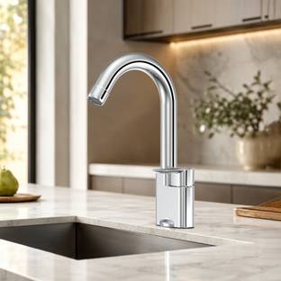 RN CP Amara Swan Neck Table Mounted Tap with SS304 Swivel Spout Brass Kitchen Sink Swan Neck  Faucet
