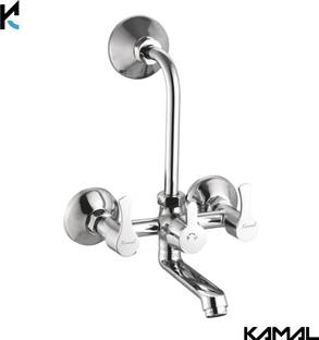 KAMAL Wall Mixer - Oreva Eco | Mirror Type Finish | Sturdy Brass Build | Hot & Cold Shower Mixer | with 165mm Long Bend Pipe | Wall Mounted - Click Fitting Mixer Faucet