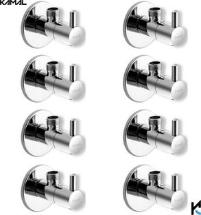 KAMAL Angle Valve FLT (Set of 8) | Full Brass | Premium Quality | Std 1/2'' BSP Thread | With Wall Flanges | Quarter turn movement Angle Cock Faucet