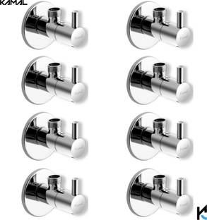 KAMAL Angle Valve FLT (Set of 8) | Full Brass | Premium Quality | Std 1/2'' BSP Thread | With Wall Flanges | Quarter turn movement Angle Cock Faucet