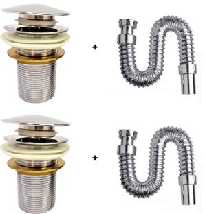Kyari MIRROR CHROME Pop-Up Waste Coupling With BRASS NUT + CHROME Waste Pipe ( SET OF 2 ) For Wash Basin Cartridge Faucet