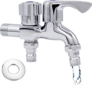 Zibuyu Dual Brass 2-in-1 Washing Machine Tap Two Way Outlet Kitchen Bathroom Silver Two in One Tap for Bathroom with Wall Flange Pillar Tap Faucet