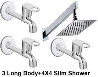 fastgear by Fastgear 6X6 Slim Shower with Stainless Steel 3 Long Body Tap for Bathroom(Chrome Finish) ...