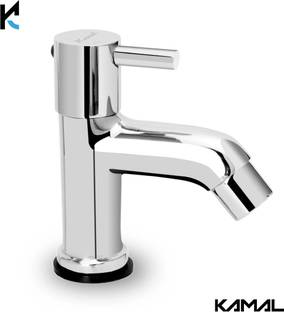 KAMAL Pillar Tap - FLT Chrome Finish Faucet with Wall Flange Deck Mounted Installation Pillar Cock with Wall Flange Pillar Tap Faucet