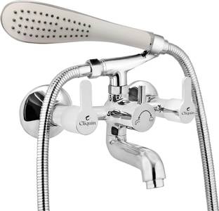 Cliquin Fusion Wall Mixer Telephonic with Crutch Hand Shower & 1mtr SS Flexible Tube Brass Telephonic ...