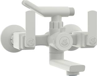 R. N. PTMT Plastic 3 Way Wall Mixer Telephonic With Crutch Water Tap for Bathroom Hot & Cold Water Wall Mixer with Hand Shower Provision (White)_RNABH01A12 Wall Mixer Faucet