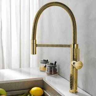 Plantex Pure Brass Faucet for Kitchen Sink/Single Lever Sink Hot&Cold Water Mixer (Gold) Mixer Faucet